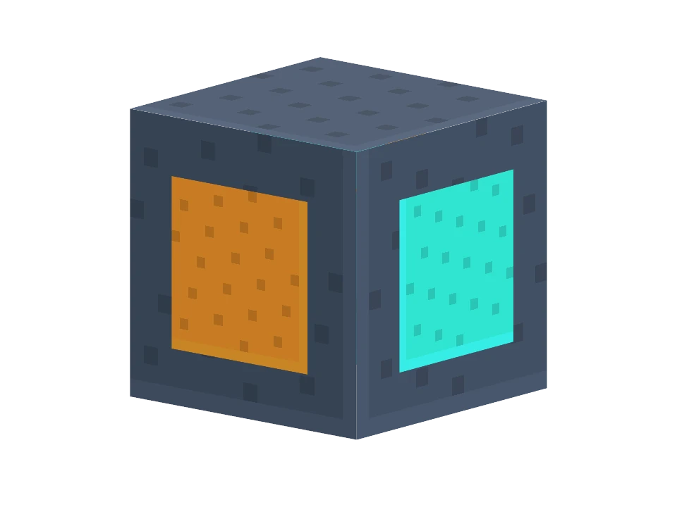 Crossed channels of cyan and orange energy inside a compact metal housing.